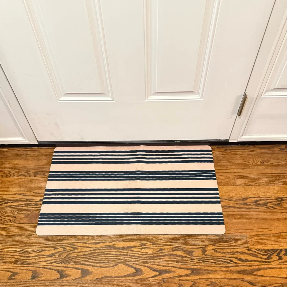 Anti Slip Striped Black and Cream Door Mat